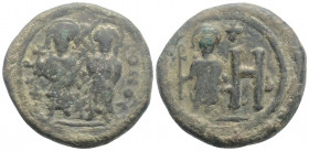 Byzantine
Justin II, with Sophia, ( 565-578 AD) Cherson
AE Follis (29,9mm 14,72g) 
Obv: XEP CONOC, Justin, nimbate and holding globus cruciger, and So...