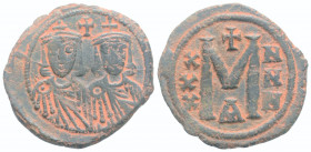 Byzantine
Nicephorus I, with Stauracius (802-811 AD). Constantinople
AE Follis (25,2 mm 5,48g)
Obv: Facing busts of Nicephorus on the left, with short...