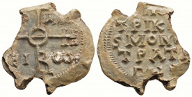 Byzantine Lead Seal ( 8th- 9th century)
Obv: Crusader appeal monogram. Prayer is written between the arms of the cross
Rev: 4 (four) lines of text. Pe...