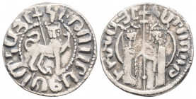 Medieval
Armenia, Cilician Armenia (1226-1270 AD) Hetoum I 
AR Tram. (21.1mm, 2.87g)
Obv: Hetoum and Queen Zabel standing facing, holding long cross b...