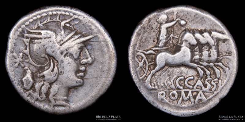 Roma República. Gens Cassia. C. Cassius 126AC. AR Denario. 21.5mm; 3.45g. Ceca d...