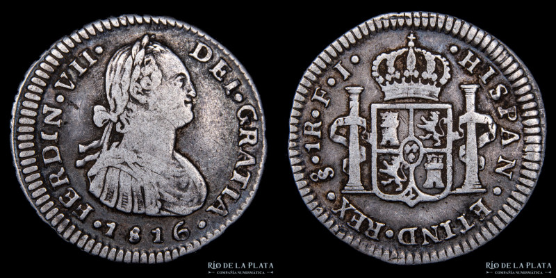 Santiago. Chile. Fernando VII (1808-1833) 1 Real 1816 FJ. AG.896; 21.3mm; 3.68g....