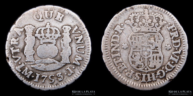 Lima. Fernando VI. 1/2 Real 1753/2 J. Sobrefecha escasa. AG.917; 16.0mm; 1.55g. ...