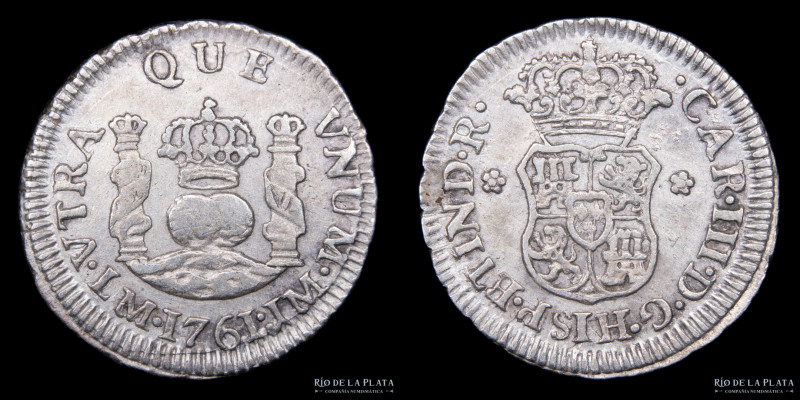 Lima. Carlos III (1759-1788) 1/2 Real 1761 IJ. AG.917; 16mm; 1.63g. KM60 (XF)
...