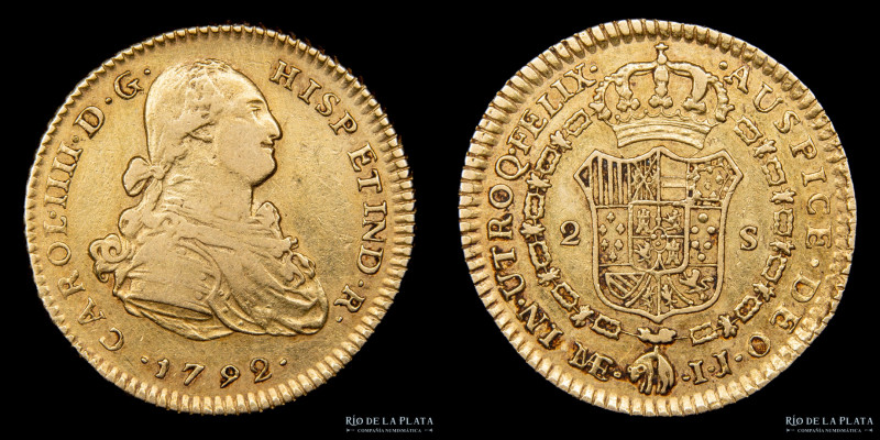 Lima. Carlos IV (1788-1808) 2 Escudos 1792/1 IJ. Sobrefecha muy rara. A estudiar...