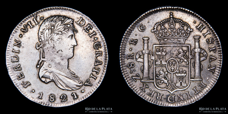 México. Fernando VII (1808-1825) 8 Reales 1821 Zacatecas. AG.903; 40.3mm; 26.23g...