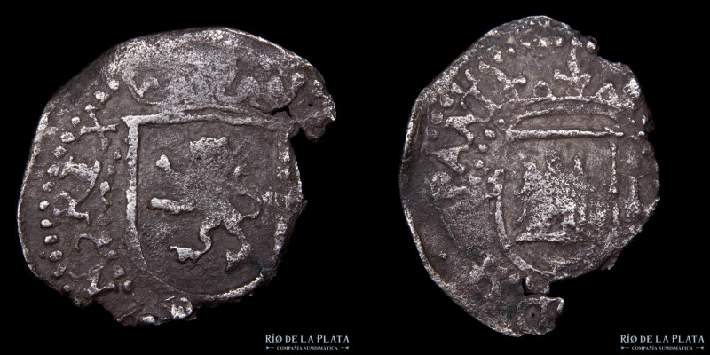 Potosí. Felipe II (1574-1598) 1/4 Real 1574-75 R a izq. L der. Primer período. A...