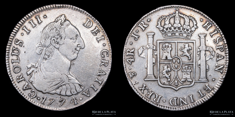 Potosí. Carlos III (1759-1788) 4 Reales 1774 JR (José Vargas y Flor, Francisco d...