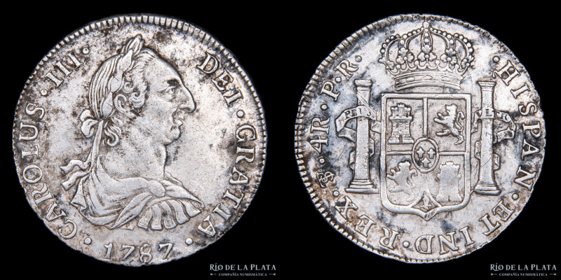 Potosí. Carlos III (1759-1788) 4 Reales 1787 PR (Ensayadores Pedro Mazondo, Raym...