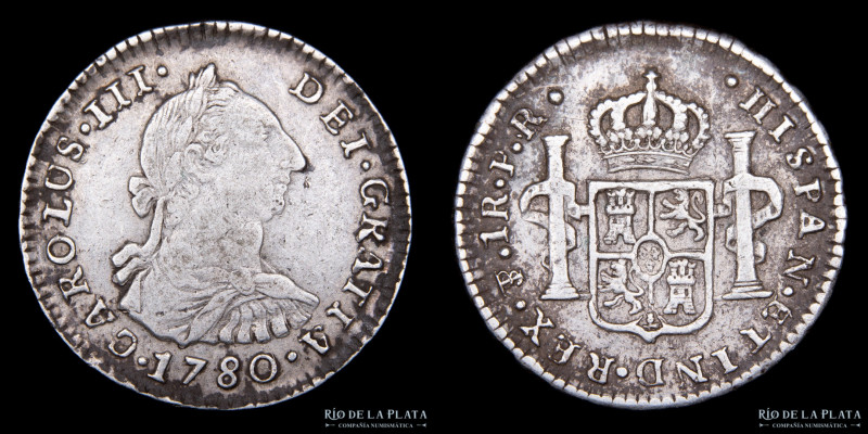 Potosí. Carlos III (1759-1788) 1 Real 1780 PR (Ensayadores Pedro Martin Albizu y...