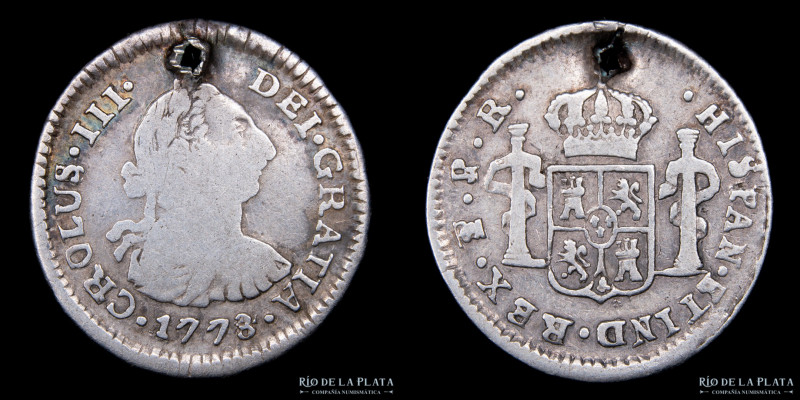 Potosí. Carlos III (1759-1788) 1/2 Real 1778/4 PR/JR (Ensayadores Pedro Martin A...