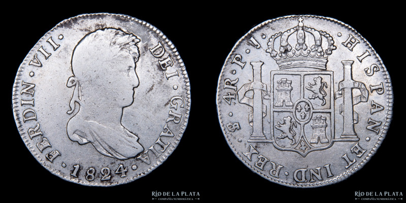 Potosí. Fernando VII (1808-1833) 4 Reales 1824 PJ (Pedro Martin Albizu, Juan Pal...