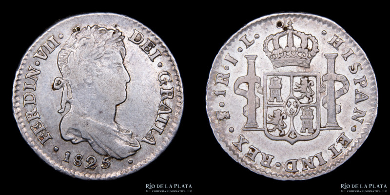 Potosí. Fernando VII (1808-1833). 1 Real 1825 JL (Ensayadores Juan Palomo y Sier...