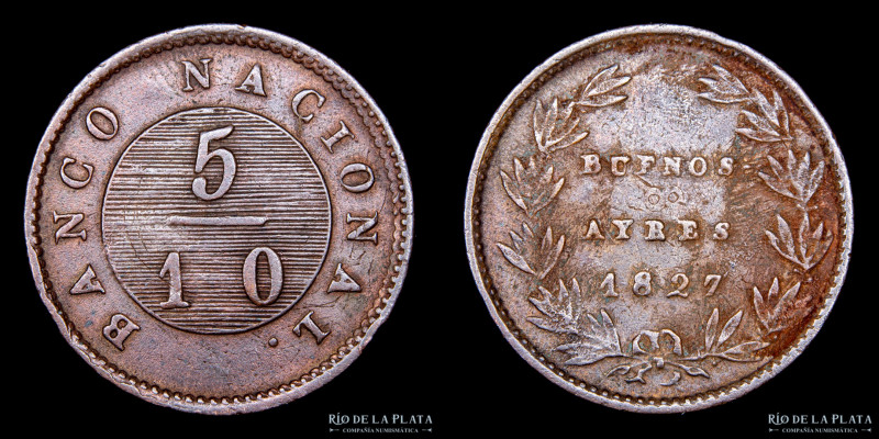 Argentina. Buenos Aires. 5 Décimos de Real 1827. CU; 23.5mm; 6.60g. CJ 9.1.2 (A1...