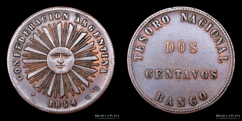 Argentina. Confederación. 2 Centavos 1854. Ceca Birmingham. CU, 29mm, 10g. CJ 2....