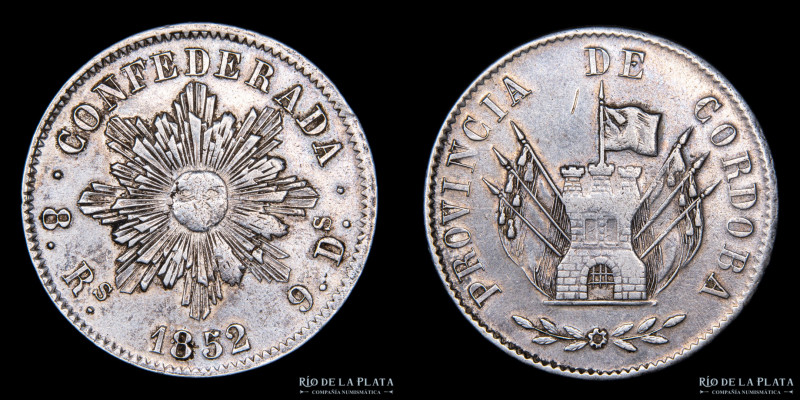 Argentina. Córdoba. 8 Reales 1852. AG.750; 37.5mm; 27.10g. CJ 63.1.7 (A7-R1); KM...