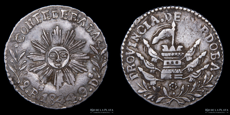 Argentina. Córdoba. 2 Reales 1844. AG.750, 32mm; 6.18g. Segunda Casa de Moneda d...