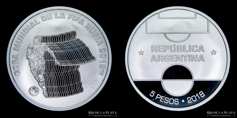 Argentina. 5 Pesos 2018. Copa Mundial de la FIFA Rusia 2018 AG.900; 40.0mm, 27.0...