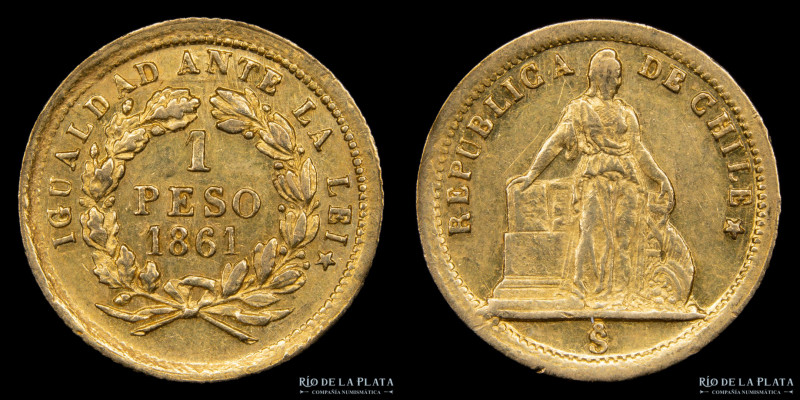 Chile. 1 Peso 1861. Oro Au.900; 14.0mm, 1.53g. KM113 (XF+)

Estimate: USD 100 ...