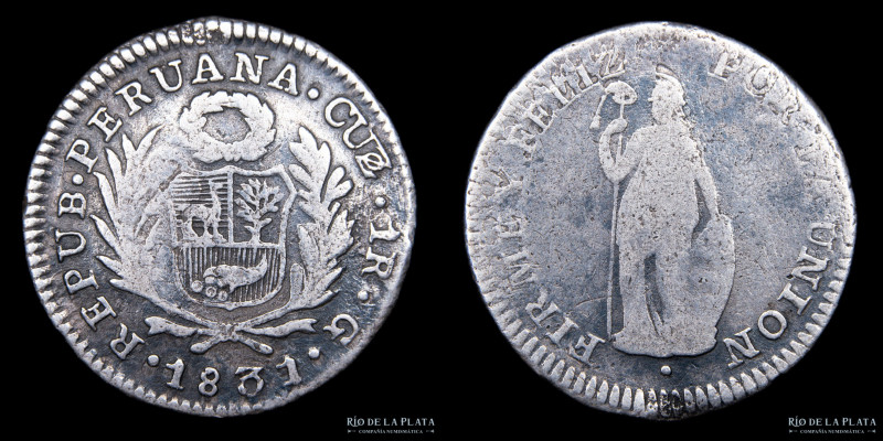 Perú. 1 Real 1831 G. Cuzco. Año escaso. AG.903; 21mm; 2.79g. KM145.2 (VF)

Est...