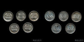 Guatemala. Lote x 5 monedas 1/4 Real 1890. KM158