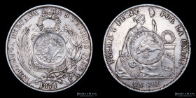 Guatemala. 1 Peso 1894. Resello sobre Peru 1871. KM216