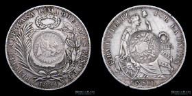 Guatemala. 1 Peso 1894. Resello sobre Peru 1894. KM217