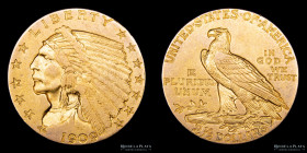 USA. 2 1/2 Dollars 1909 Indian Head. KM128