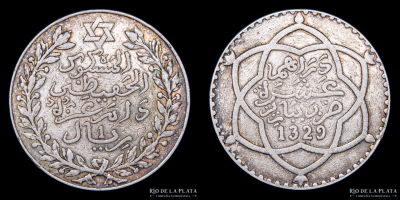 Marruecos. 1 Rial 1911 (AH1329). AG.900; 37.0mm; 24.87g. KMY25 (VF)

Estimate:...