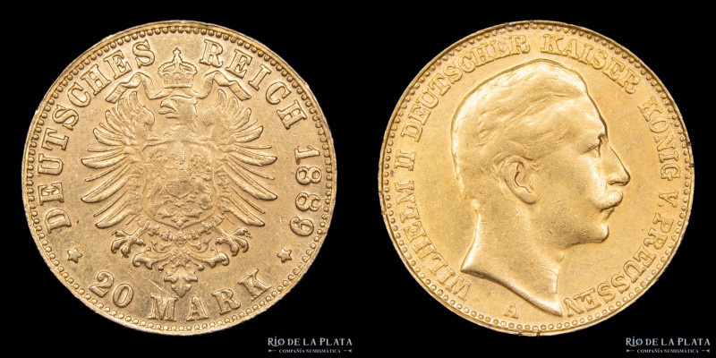 Alemania. 20 Mark 1889 A. Oro AU.900; 22mm; 7.96g. KM516 (XF)

Estimate: USD 4...