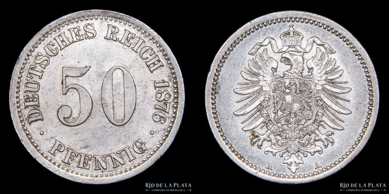 Alemania. 50 Pfennig 1876 A. AG.900; 19.5mm; 2.79g. KM6 (UNC) 

Estimate: USD ...