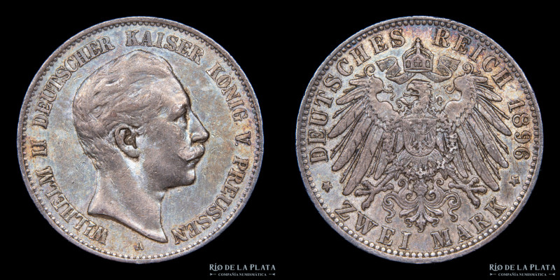 Alemania. 2 Marks 1896 A. AG.900; 28mm; 11.07g. KM522 (XF)

Estimate: USD 40 -...