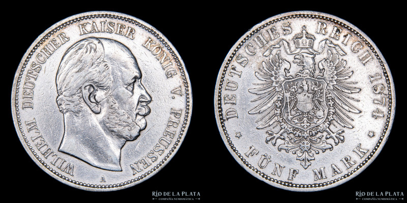 Alemania. Prussia. 5 Marks 1874 A. AG.900; 38mm; 27.59g. KM503 (VF)

Estimate:...