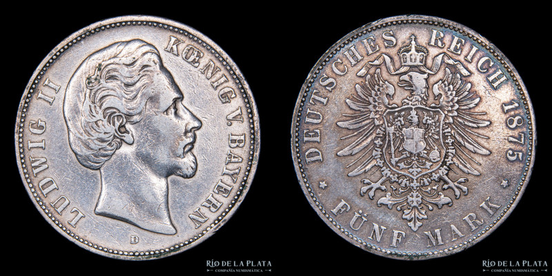 Alemania. Bavaria. 5 Marks 1875 D. AG.900; 38mm; 27.55g. KM896 (VF)

Estimate:...