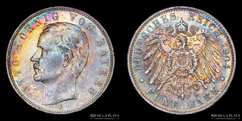 Alemania. Bavaria. 5 Marks 1904 D. AG.900; 38mm; 27.73g. KM915 (XF) Bella pátina...