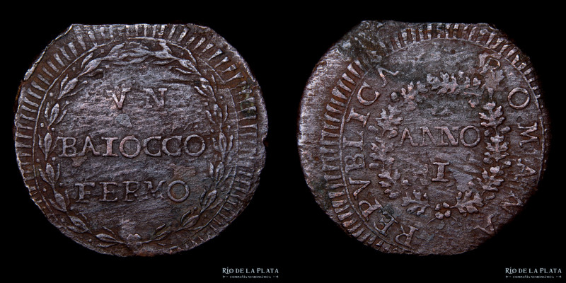 Estados Italianos. Fermo, República Romana. 1 Baiocco Año 1 (1798). CU; 32.0mm; ...