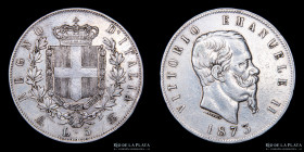 Italia. V. Emanuele II. 5 Liras 1873 M BN. KM8