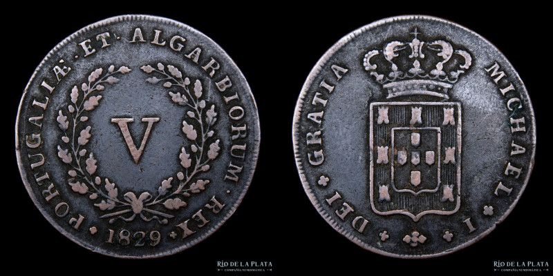 Portugal. Miguel I. 5 Reis 1829 CU; 31mm; 5.90g. Solo 401.000 acuñadas. KM389 (V...