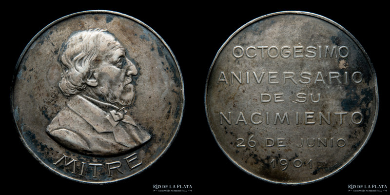 Argentina. 1901. Bartolome Mitre. Grabador: Bellagamba y Rossi. Reverso: "Octogé...