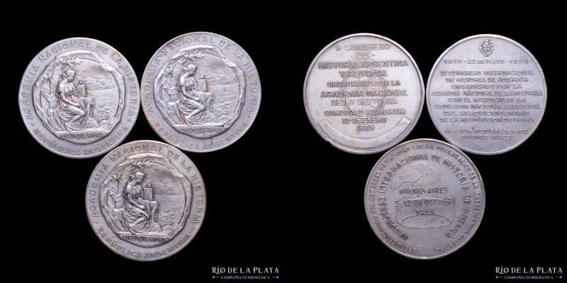 Argentina. Lote x3. Academia Nacional de la Historia. Congresos. Metal Plateado;...