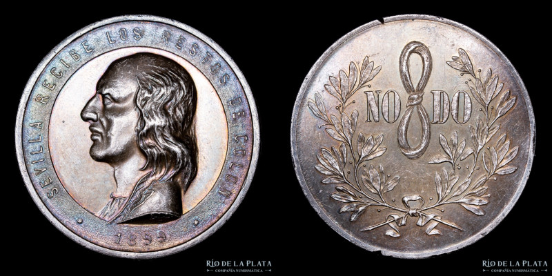 España. Sevilla. 1899. Recibe los restos de Colon. Cobre plateado; 51.0mm; 62.97...