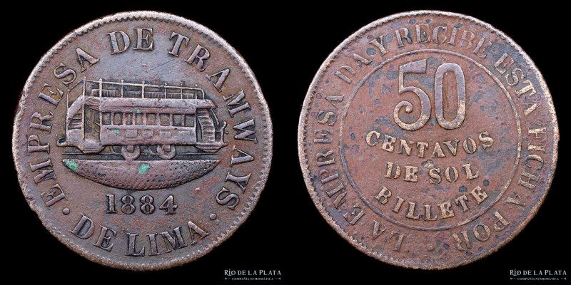 Peru. Ficha. 50 Centavos. Tramways de Lima. CU; 23mm; 5.39g. (F)

Estimate: US...