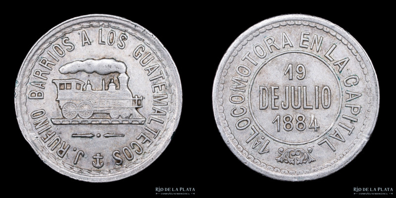 Guatemala. Ficha Ferrocarril Rufino Barrios 1884 Plata. 1º Locomotora en la Capi...