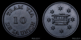 Uruguay. Ficha Tranvia La Union. Valor 10