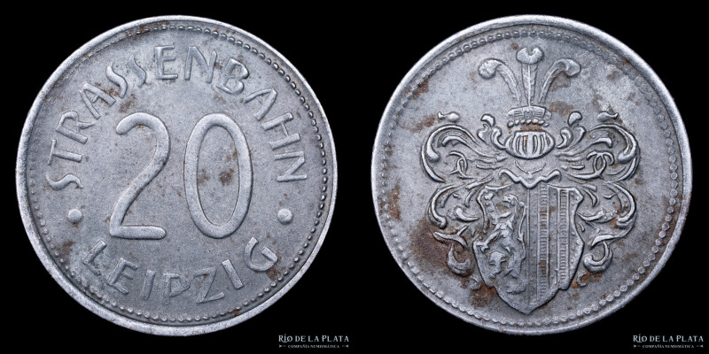 Alemania. Ficha Tranvía Strassenbahn. Leipzig. 20 Pfenning 1921. Zinc; 23.0mm; 3...