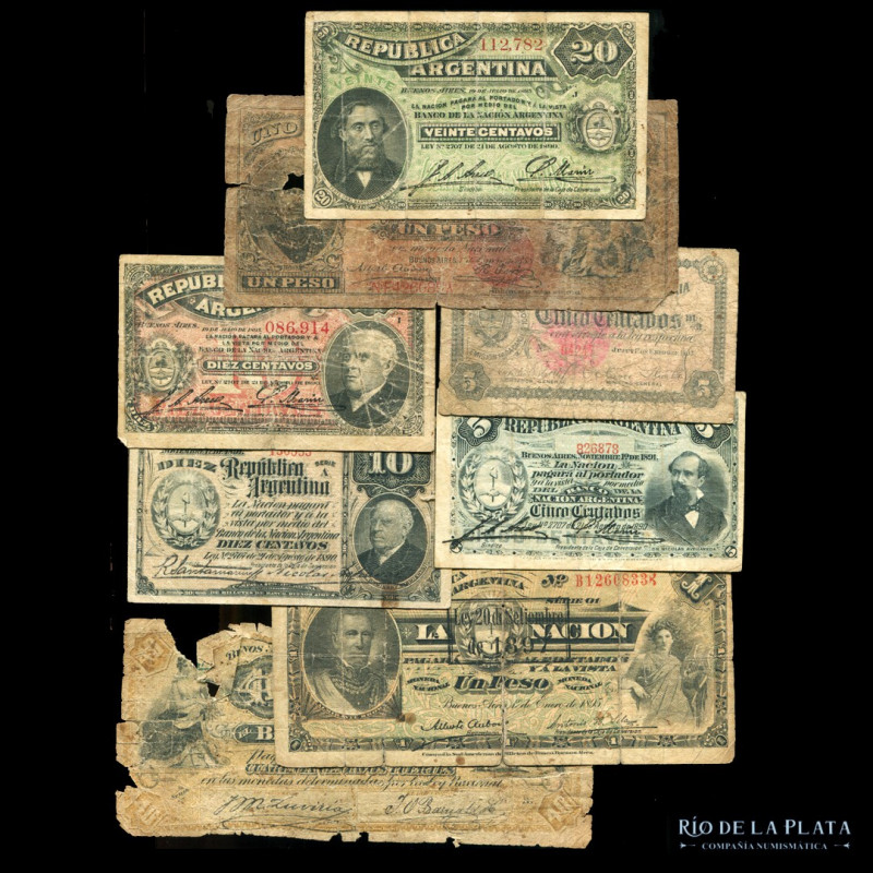 Argentina. Lote x 12 billetes: fraccionarios, moneda nacional, reposición. A cla...