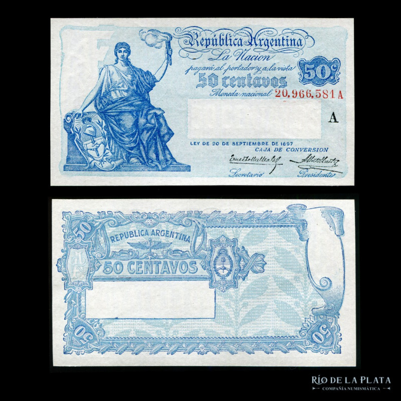 Argentina. Caja Conversión. 50 Centavos 1925. Firmas: Mallea Gil - Castex. Col 3...