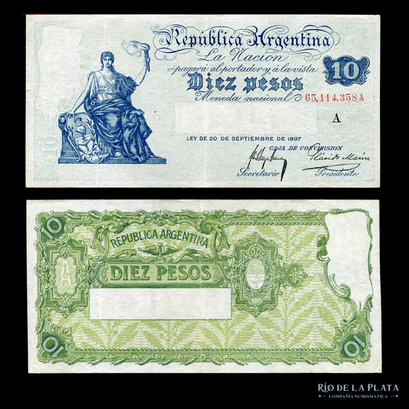 Argentina. Caja Conversión. 10 Pesos 1920. Firmas: Meyer Arana - Marin. Col 371a...