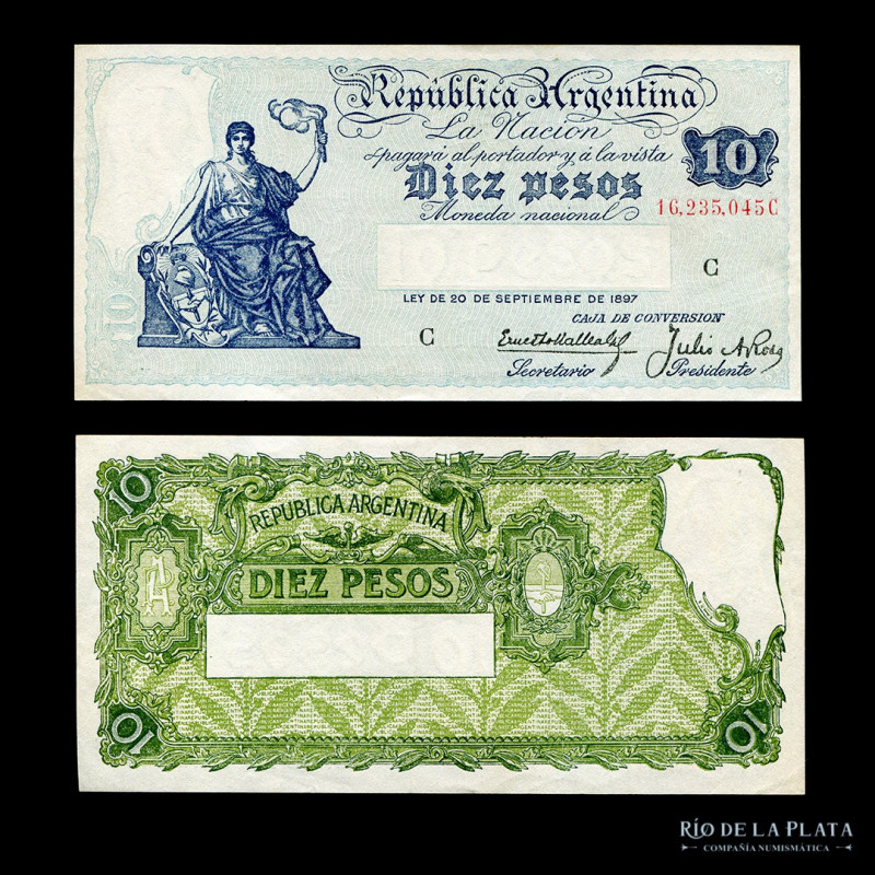 Argentina. Caja Conversión. 10 Pesos 1935. Firmas: Mallea Gil - Rosa. Col 377; B...