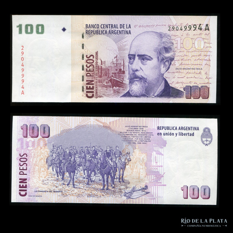 Argentina. 100 Pesos Convertibles 2000. 2º Diseño con leyenda Convertibles de Cu...